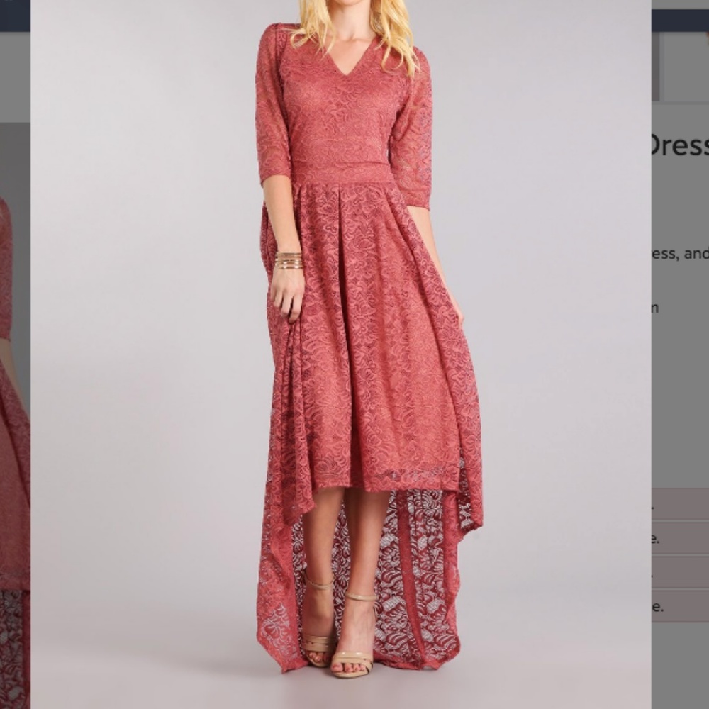 NWOT Karen T. Design Pink Lace High-Low Dress